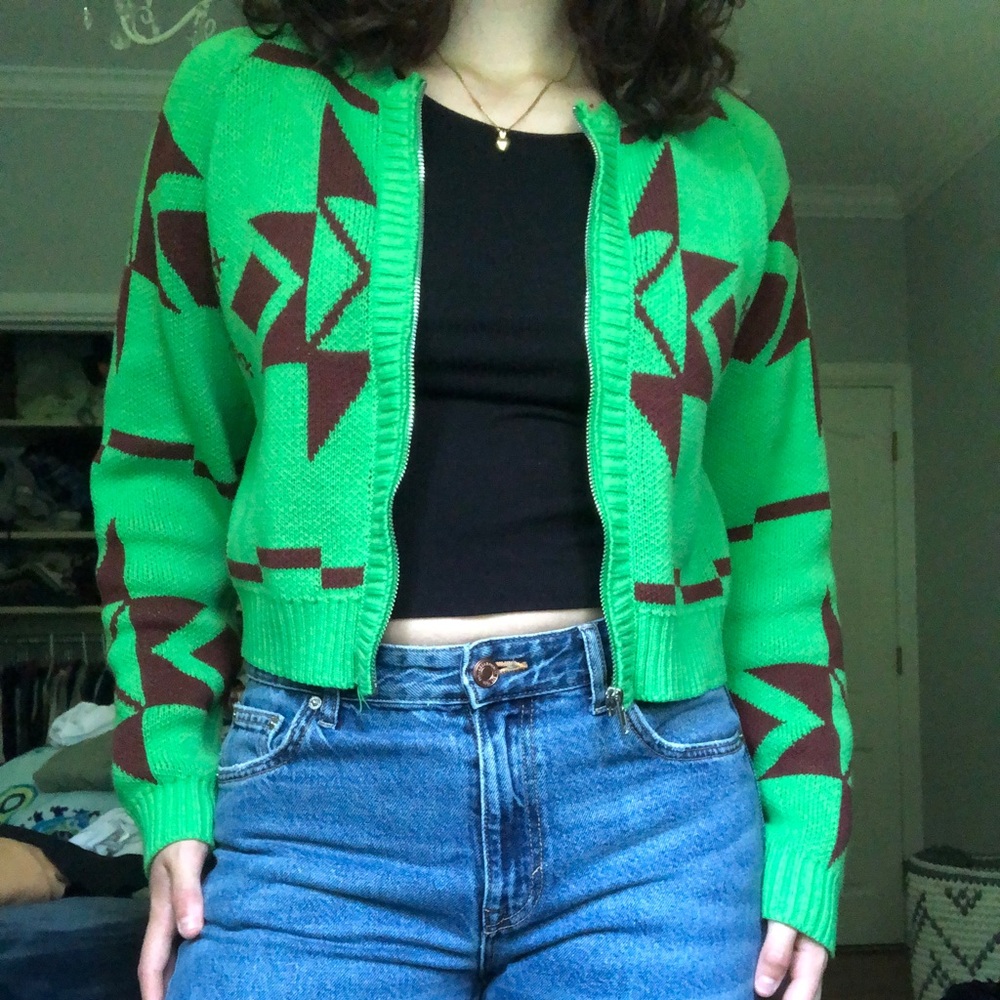 Green and Brown Pacsun Zip-Up Sweatshirt